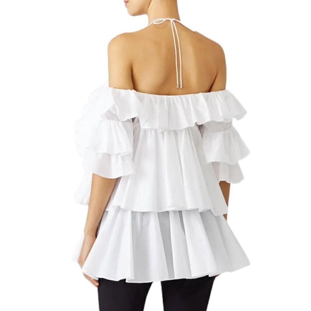 Tome White Ruffled Off the shoulder blouse top $695 - Size Small / S - Picture 5 of 7